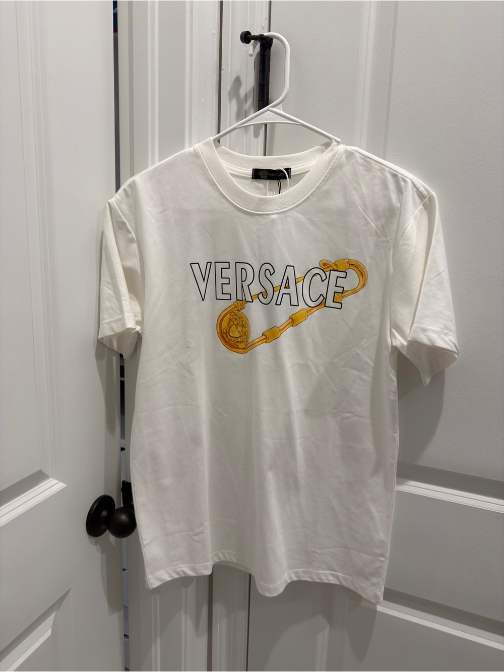 White Tee with Gold Chain Logo